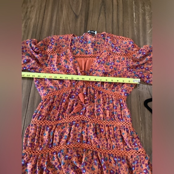 Rebecca Minkoff caden printed Floral long sleeve Tiered Ruffle Mini Dress Orange - Picture 11 of 12